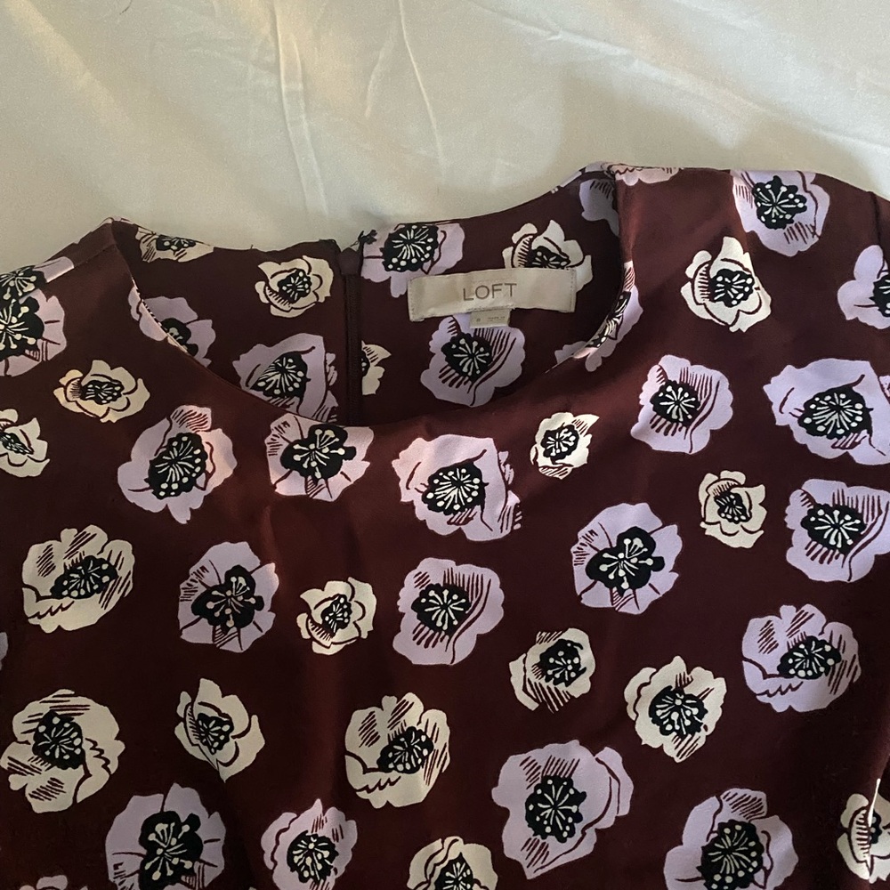 LOFT Burgundy and Lilac Floral Top